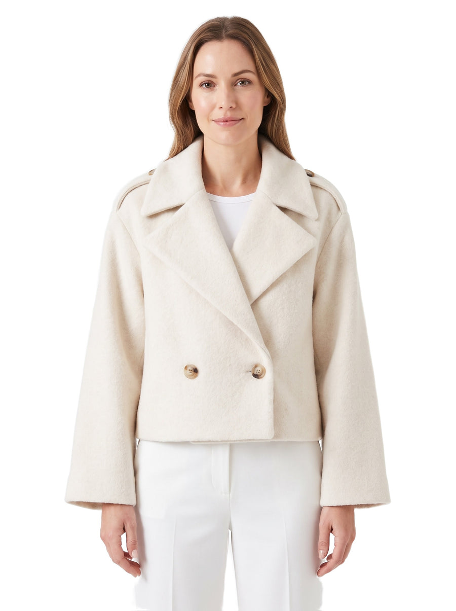 Silvia Women's Cropped Double-Breasted Coat in White