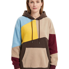 Violet Women's Open-Front Knit Cardigan colour-block hoodie worn by a model on a white background