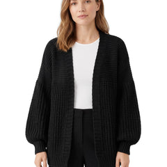 Matilda Women's Chunky Open-Front Cardigan in Black, worn by a model