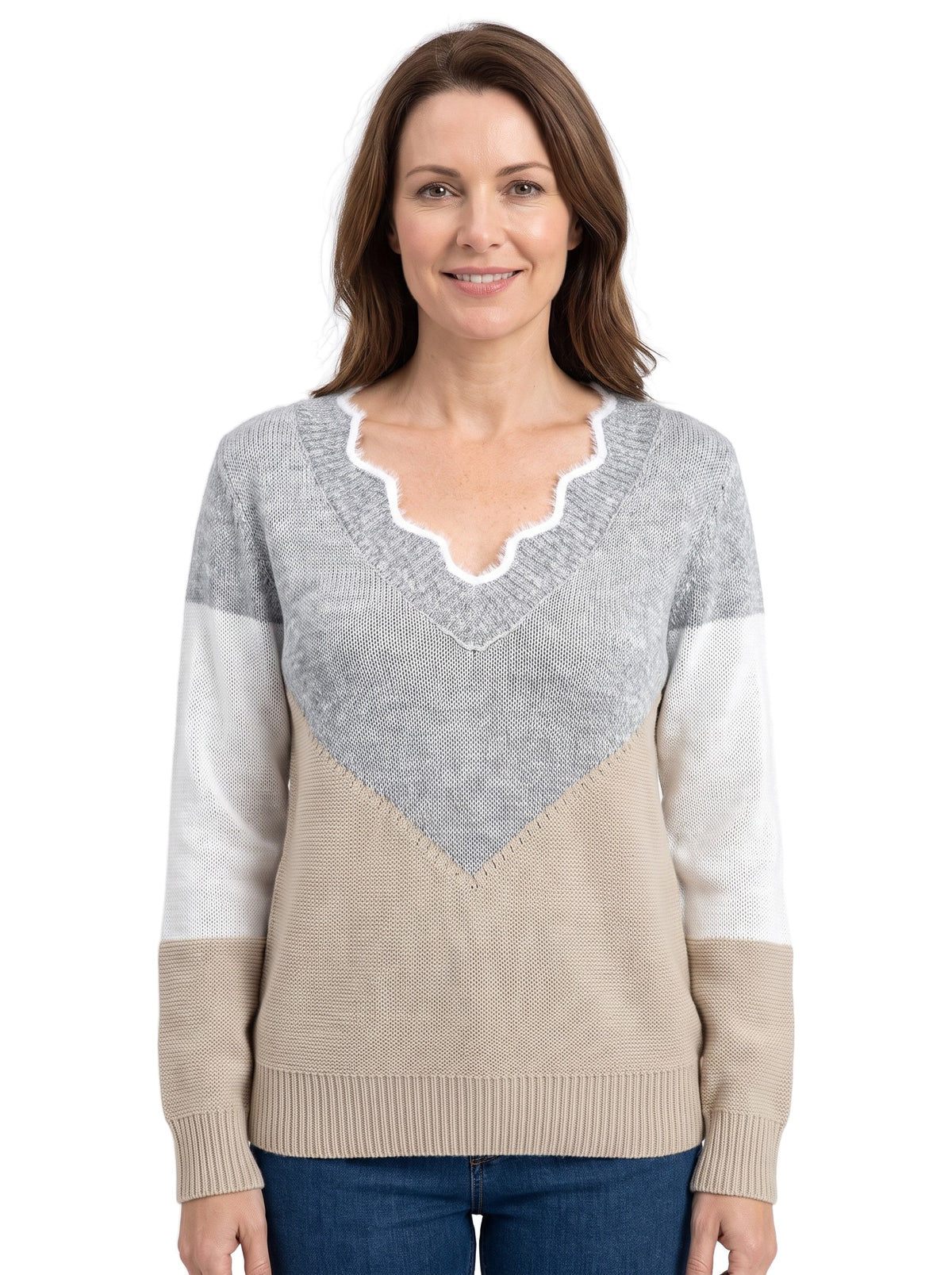 Helena | Women's Colour-Block V-Neck Sweater