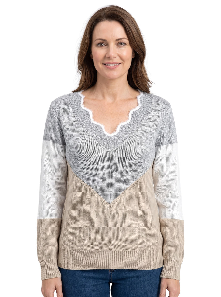 Helena | Women's Colour-Block V-Neck Sweater