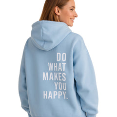 Minerva Women's Oversized Graphic-Print Hoodie in light blue, back view with Do What Makes You Happy print