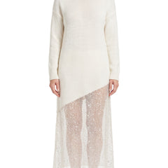 Iris Women's Ivory Sequin-Hem Knit Maxi Dress worn by a model, studio shot on white