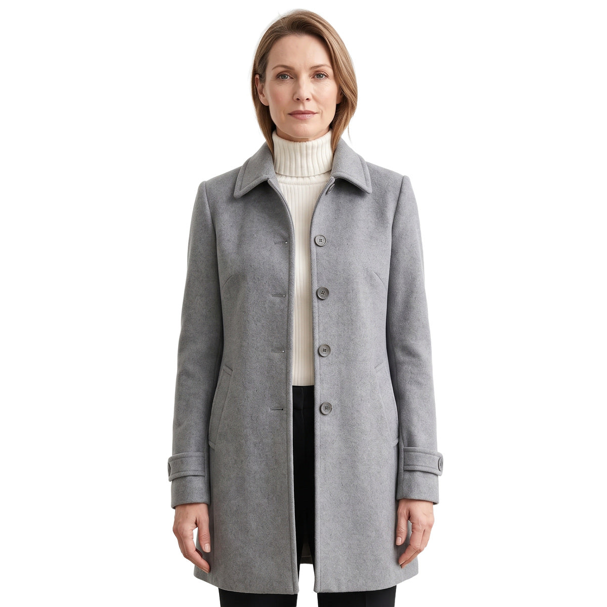 Minerva-Ingrid womens notched lapel tailored wool peacoat in light grey