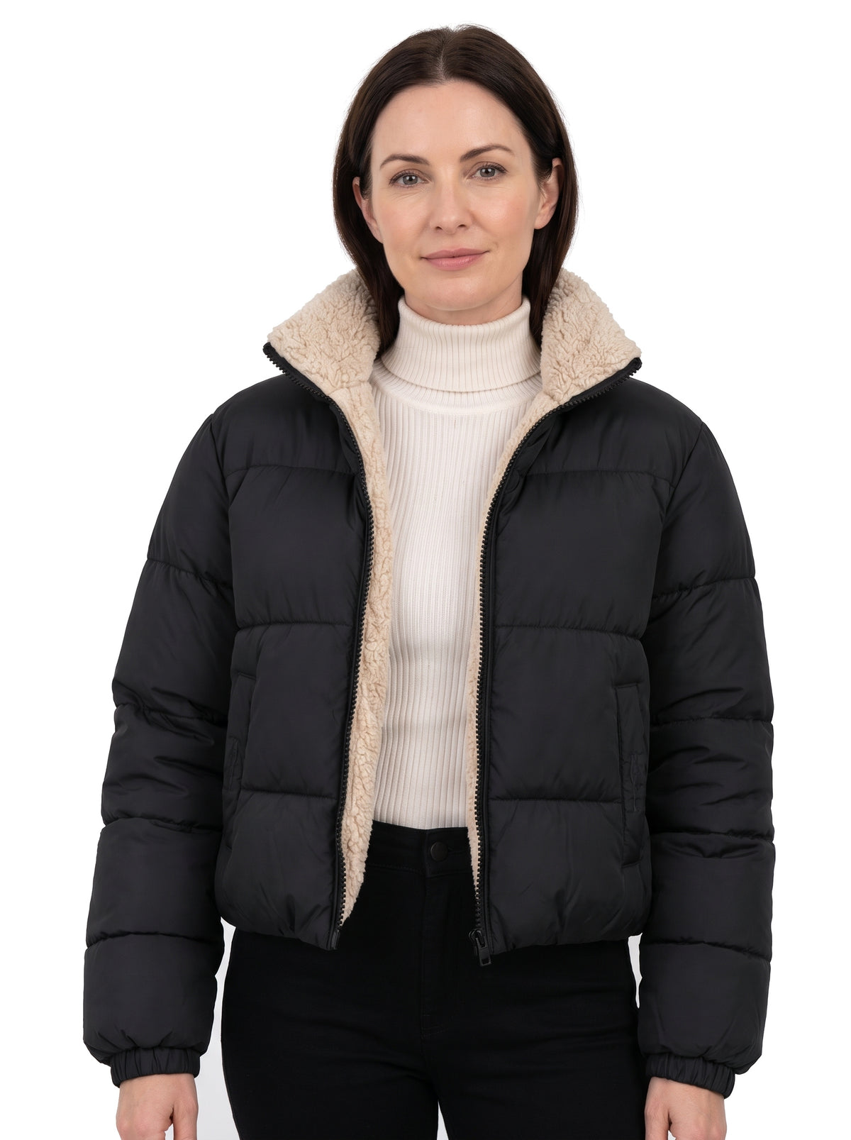 Women's Sherpa-Lined High Neck Puffer Jacket