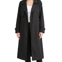 Women's black double-breasted belted trench coat