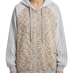 Women's oversized knit hoodie bomber with melange front and raglan sleeves in khaki