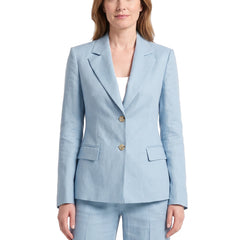 Women's two-piece light blue linen wide-leg trouser suit