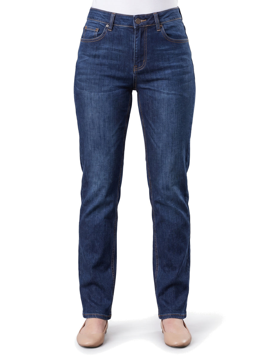 Women's high-rise straight-leg dark indigo denim jeans