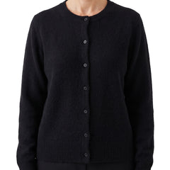 Women's black button-front knit cardigan with relaxed fit