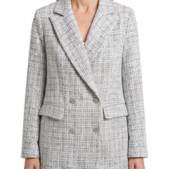 Women's double-breasted grey tweed blazer with notched lapel