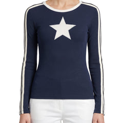 Women's Star-Applique Ribbed Long-Sleeve Tee in navy
