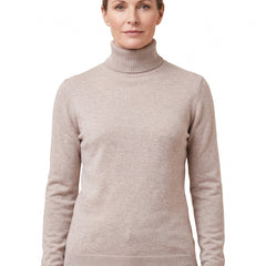 Women's fine-knit turtleneck sweater in beige