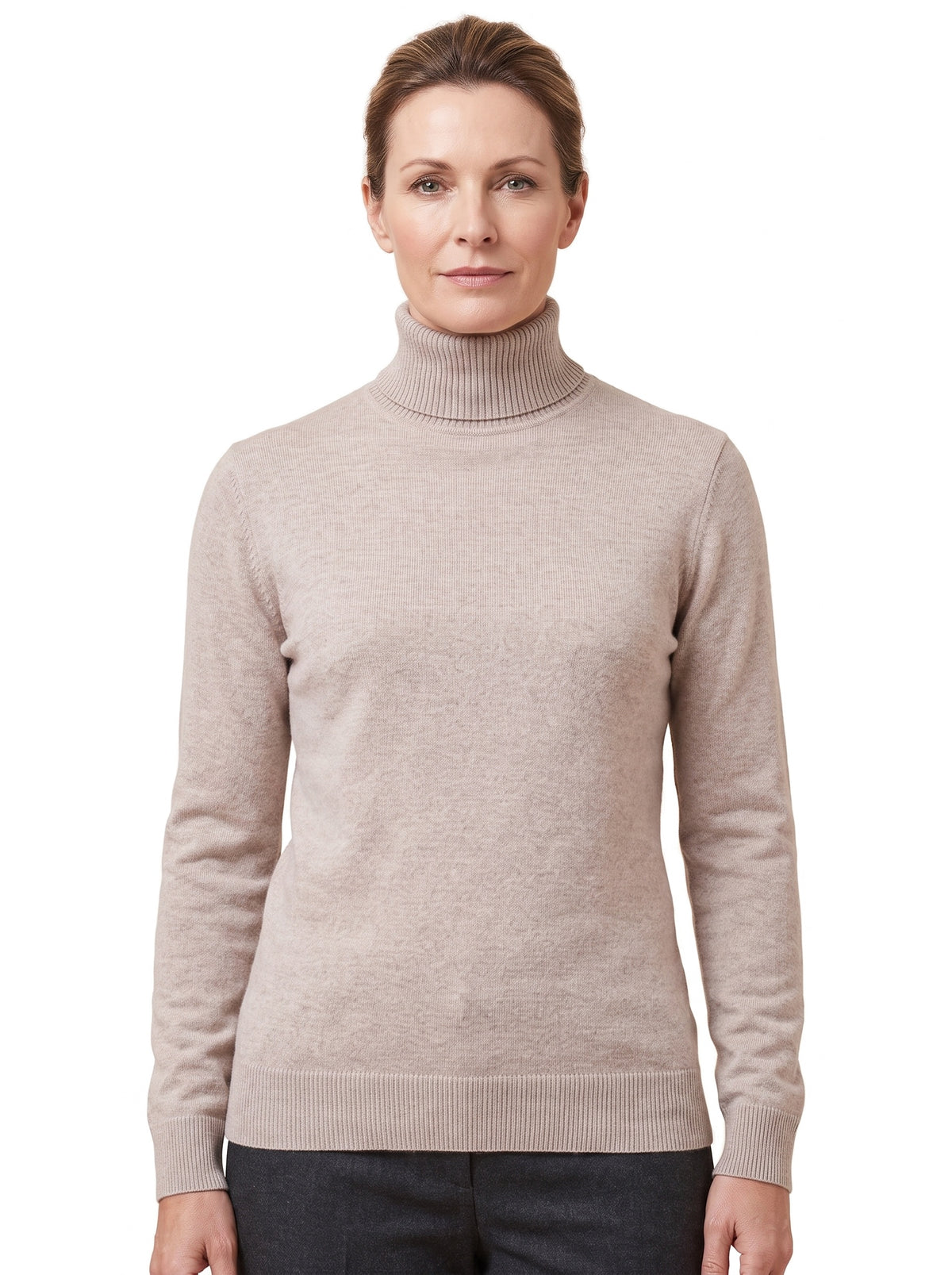 Women's fine-knit turtleneck sweater in beige