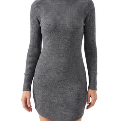 Women's ribbed turtleneck sweater dress in charcoal grey