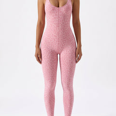 Women's Cross-Back Leopard Print Jumpsuit in pink