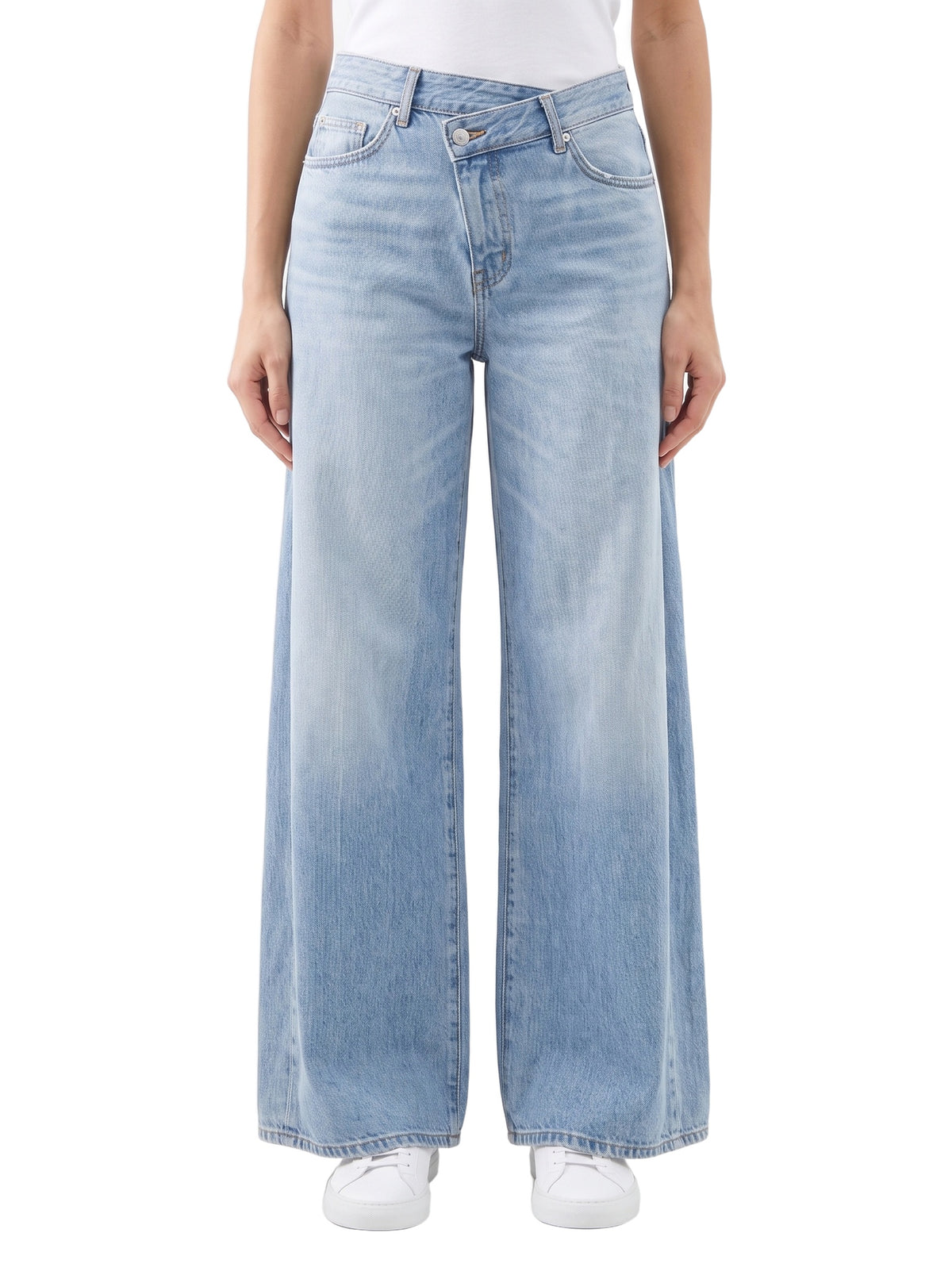Lillian womens wide-leg high-waist jeans with side-slit skirt hem
