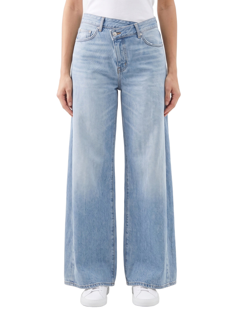 Lillian womens wide-leg high-waist jeans with side-slit skirt hem
