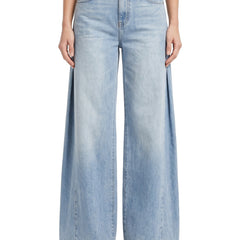 Lorraine pleated wide-leg denim jeans with waist belt, light blue