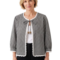 Lottie women's vichy check lace-trim balloon-sleeve blouse worn by a model