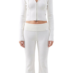 Louisa white zip-front cropped top and flared trouser lounge set