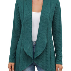 Lydia Women's Open-Front Waterfall Drape Knit Cardigan in teal green
