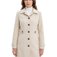 Women's belted tailored longline trench coat in cream ivory