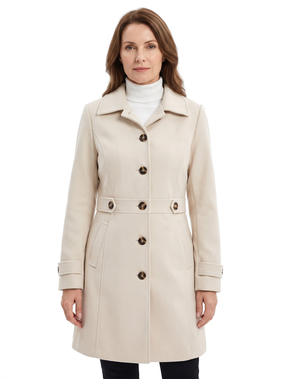 Women's belted tailored longline trench coat in cream ivory