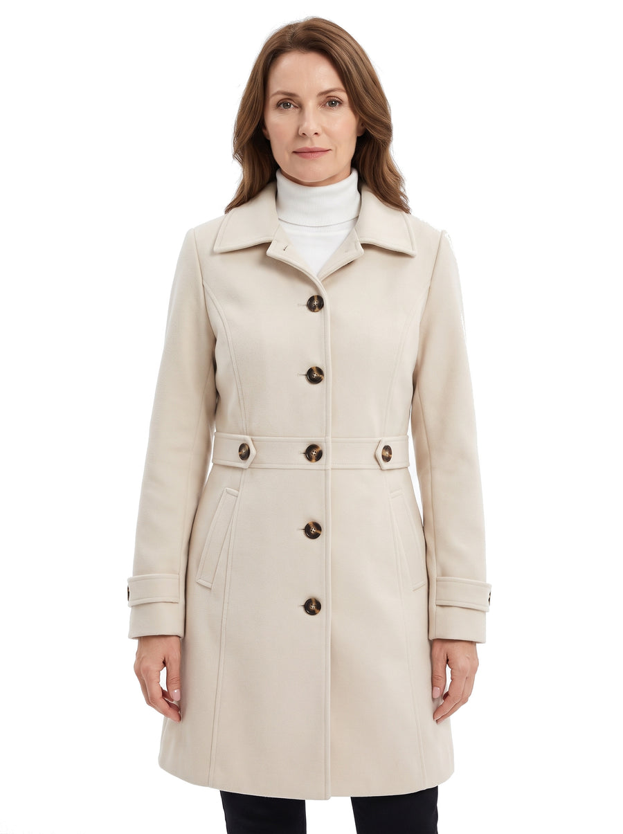 Women's belted tailored longline trench coat in cream ivory
