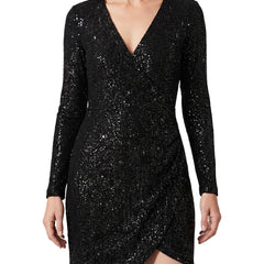Women's Long-Sleeve V-Neck Sequin Mini Dress