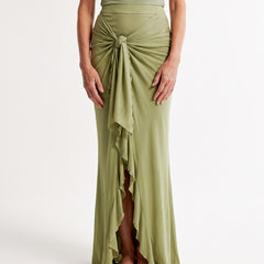 Ingrid-Opal Women's Knot-Front Asymmetrical Ruffle-Slit Maxi Skirt hero