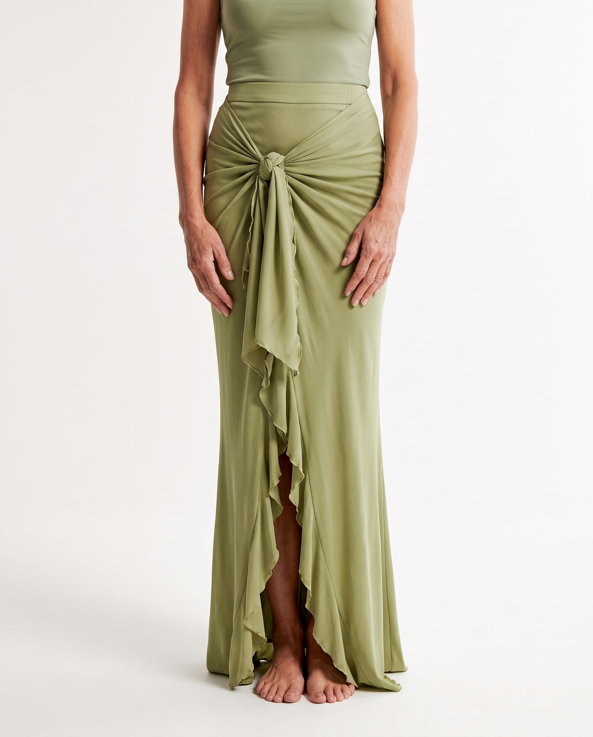 Ingrid-Opal Women's Knot-Front Asymmetrical Ruffle-Slit Maxi Skirt hero
