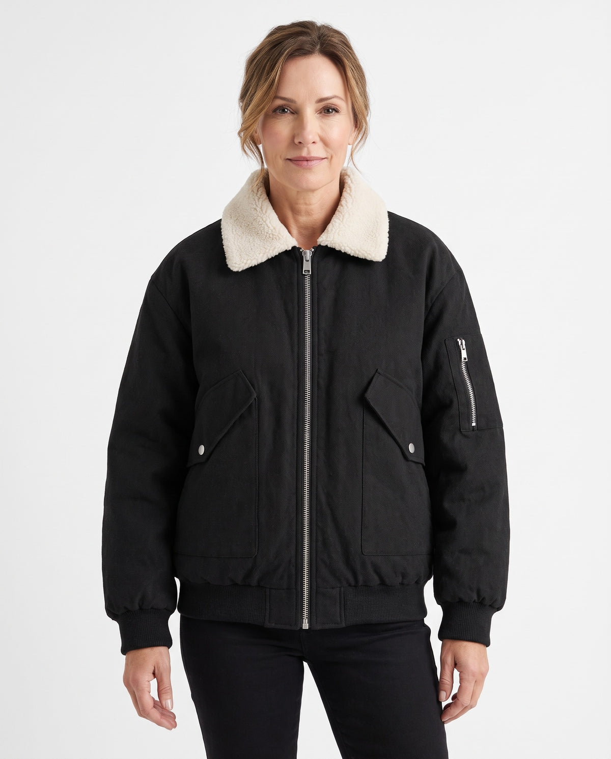 Hazel-Katharine Women's Contrast-Collar Utility Puffer Jacket