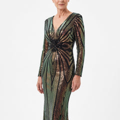 Yvonne plunging V-neck sequin bodycon midi dress