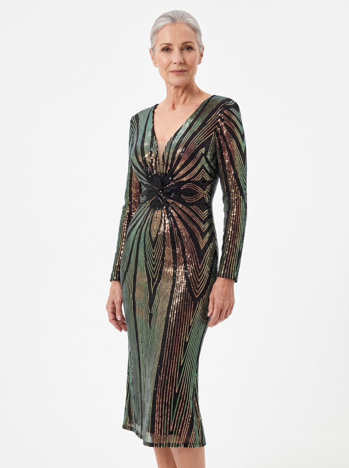 Yvonne plunging V-neck sequin bodycon midi dress