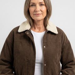 Ophelia-Silvia Women's Cropped Corduroy Jacket with Fleece Collar