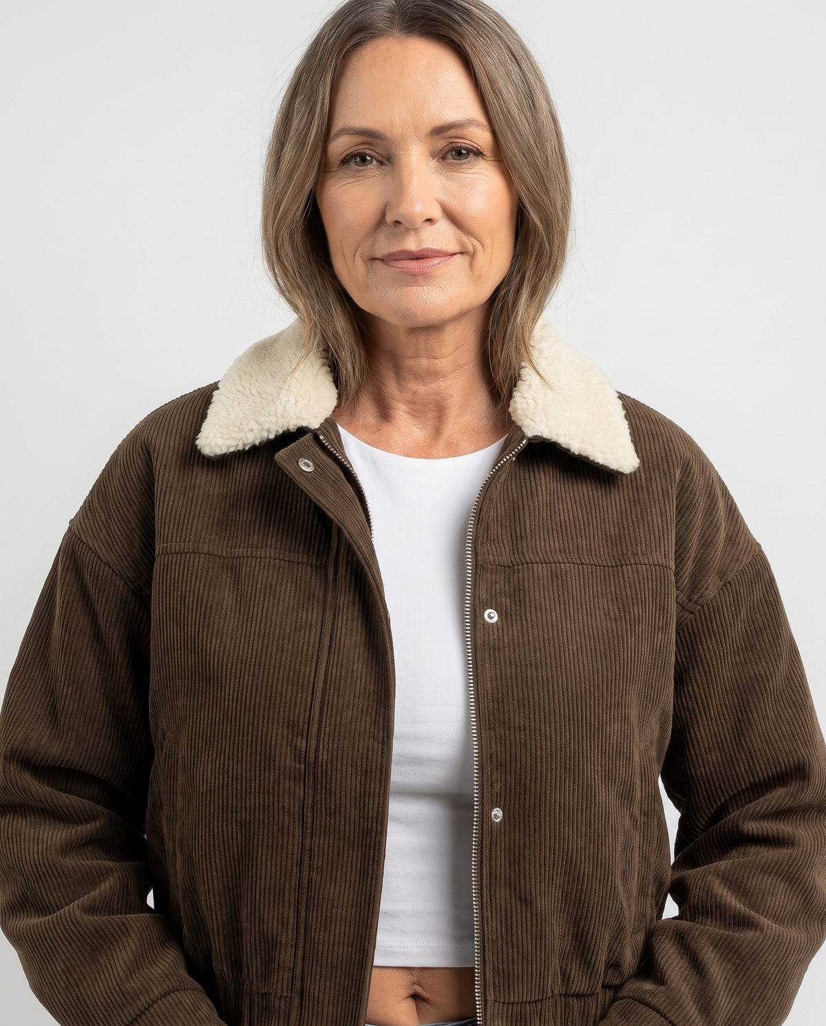 Ophelia-Silvia Women's Cropped Corduroy Jacket with Fleece Collar