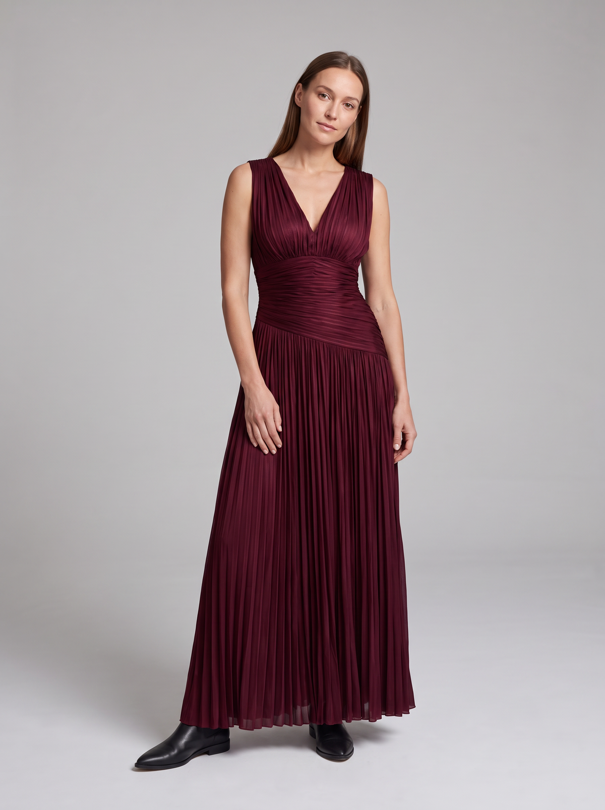 Celeste-Veronica | Women's All-Over Pleated V-Neck Maxi Dress