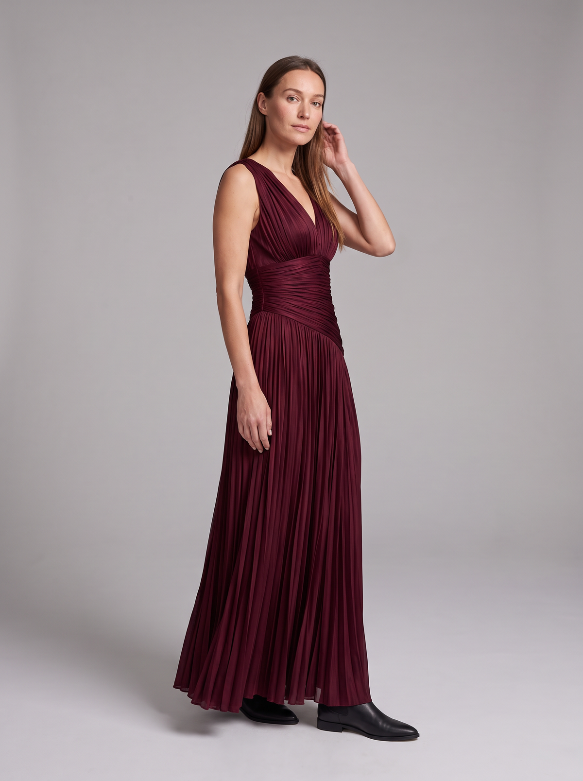 Celeste-Veronica | Women's All-Over Pleated V-Neck Maxi Dress