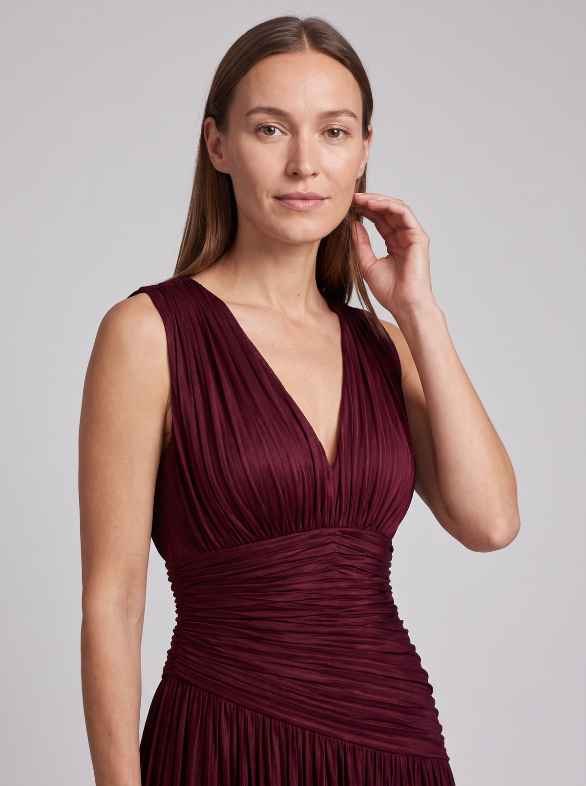 Celeste-Veronica | Women's All-Over Pleated V-Neck Maxi Dress
