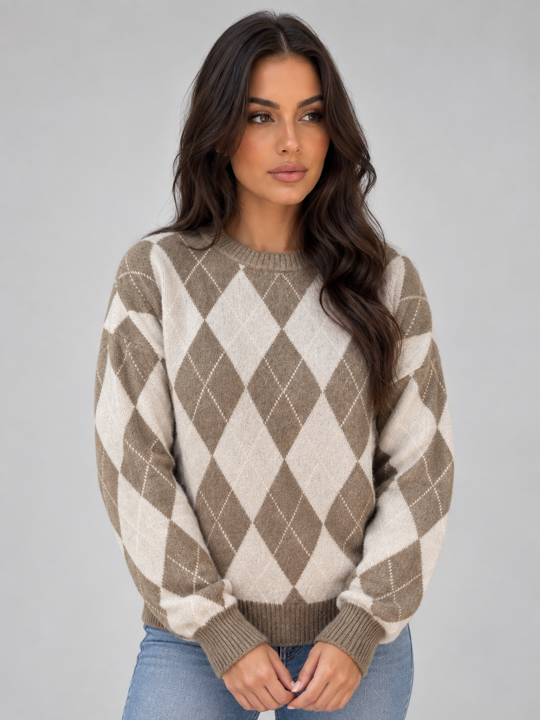 Frances | Women's Argyle Diamond-Knit Crew Neck Jumper