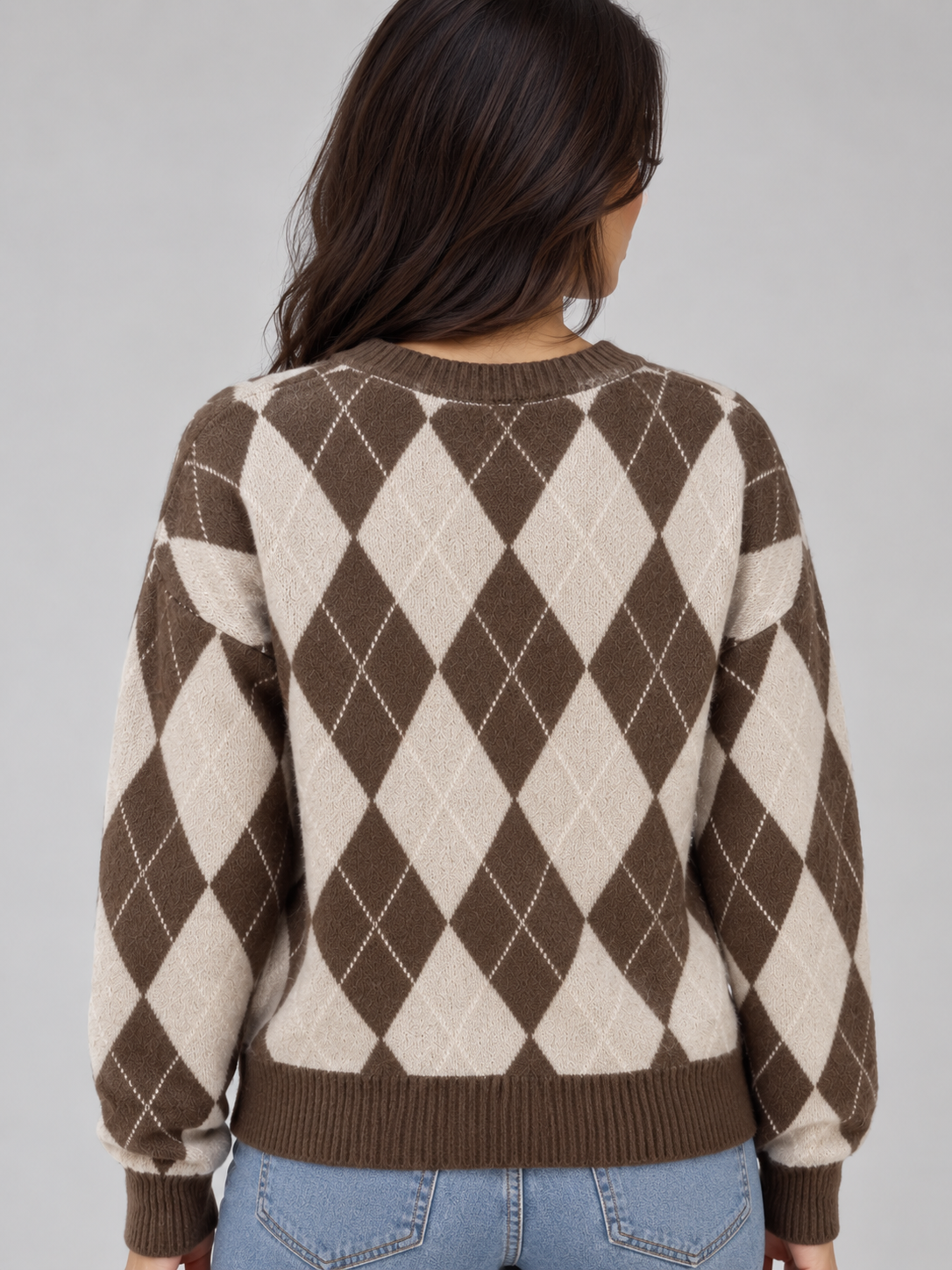 Frances | Women's Argyle Diamond-Knit Crew Neck Jumper