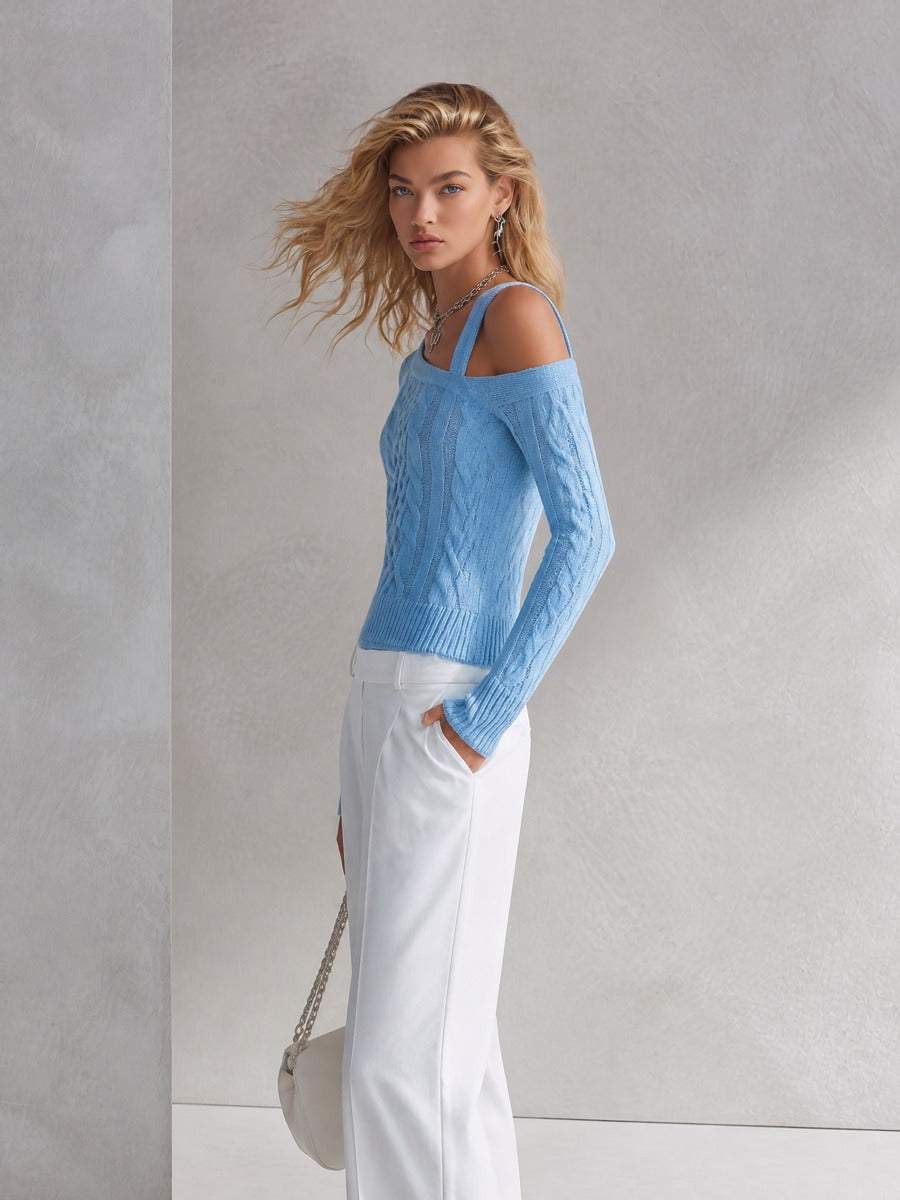 Rosemary | Women's Asymmetric Cold-Shoulder Cable Knit Sweater Dress