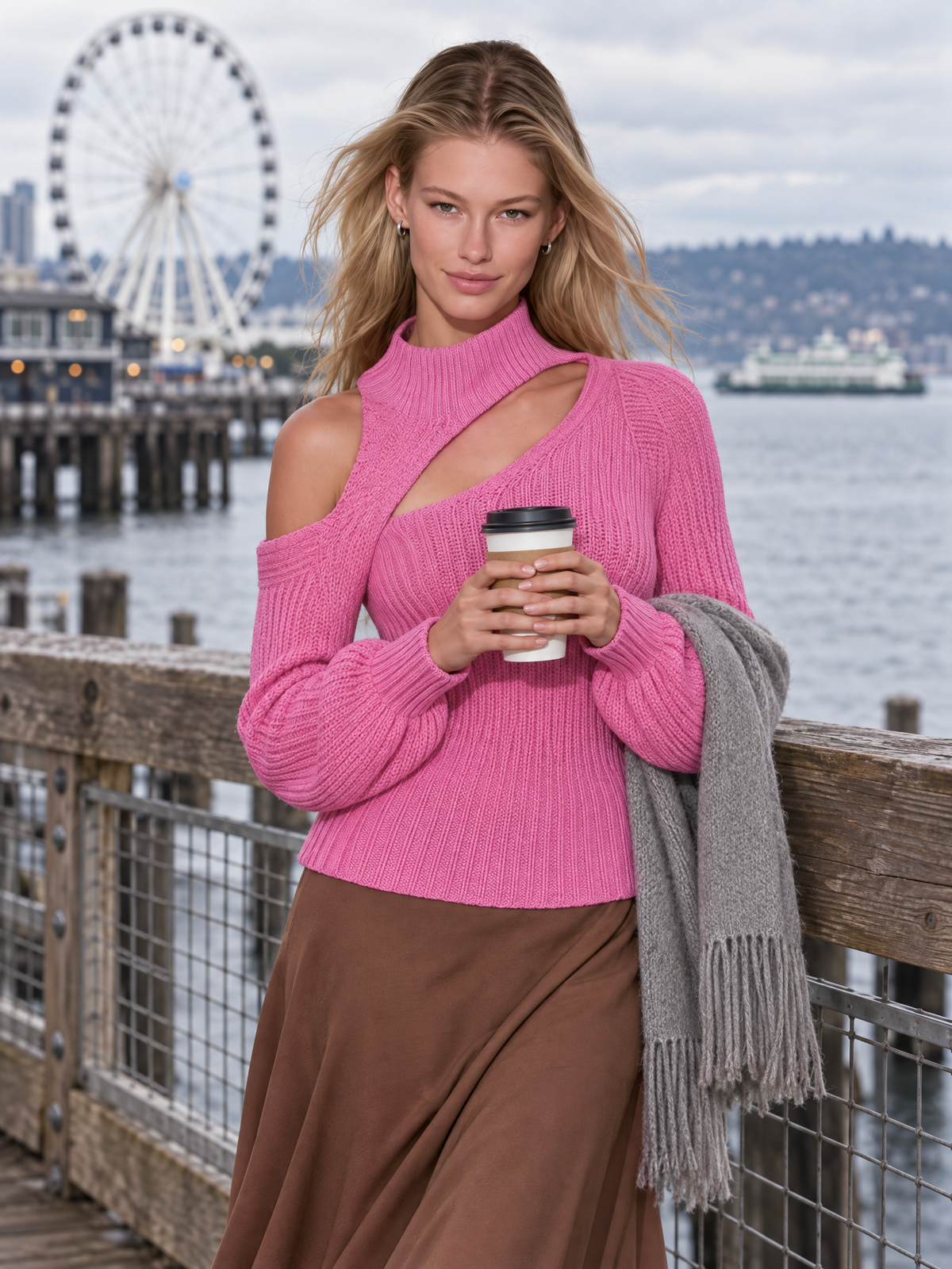 Bridget-Ophelia | Women's Asymmetrical Cold-Shoulder Ribbed Knit Top