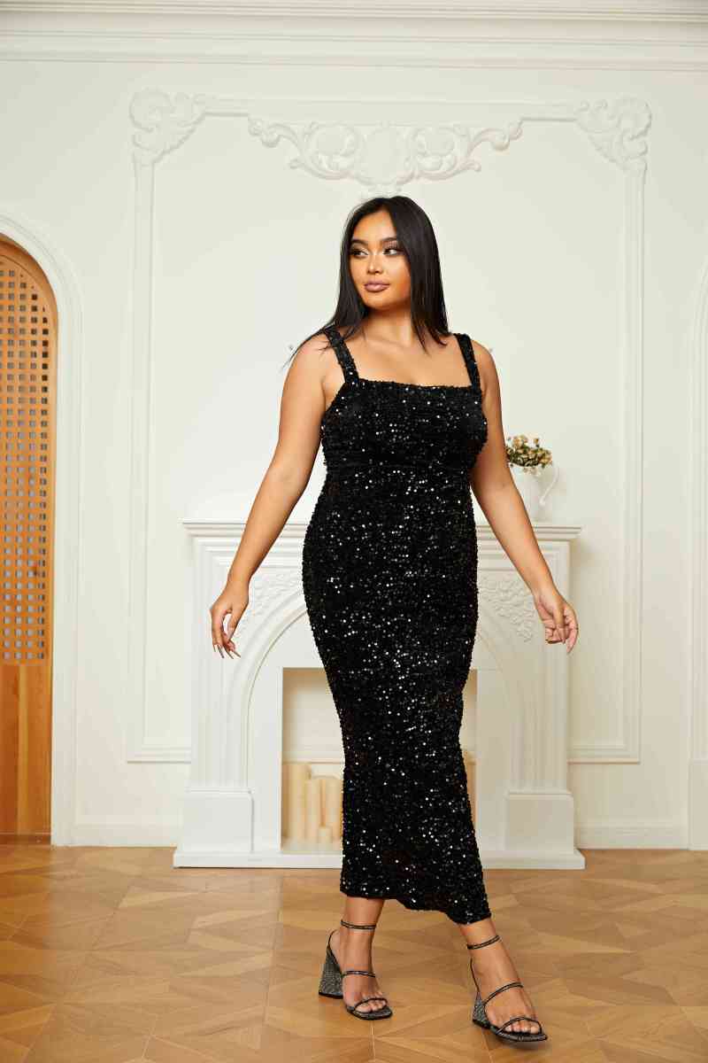 Matilda-Carmen | Women's Backless Square-Neck Sequin Midi Dress