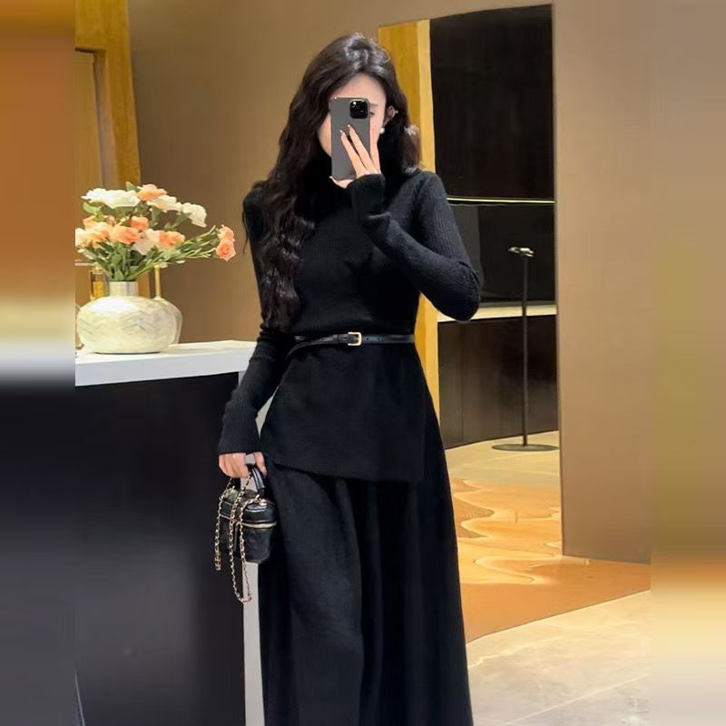 Edith | Women's Belted Asymmetric Knit Midi Dress