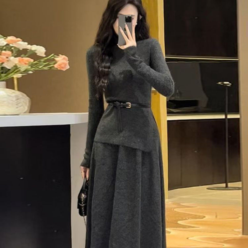 Edith | Women's Belted Asymmetric Knit Midi Dress