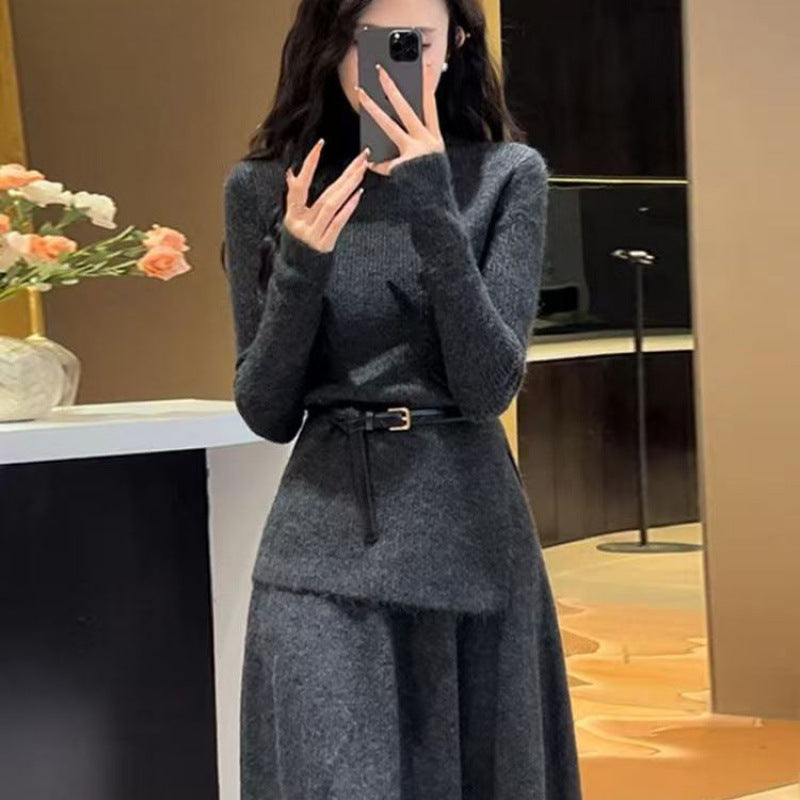 Edith | Women's Belted Asymmetric Knit Midi Dress