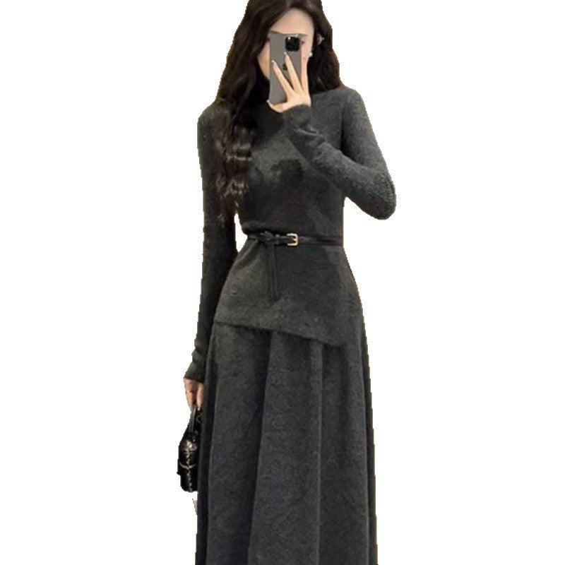 Edith | Women's Belted Asymmetric Knit Midi Dress