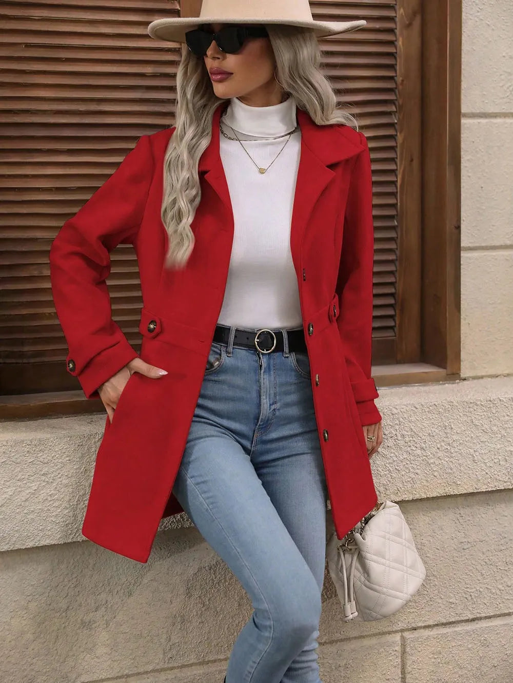 Roberta-Maureen | Women's Belted Tailored Longline Trench Coat